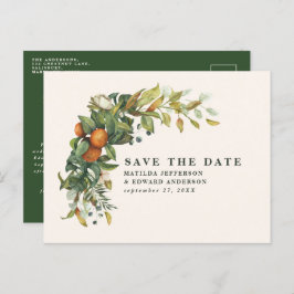スクリプト優雅な結婚式の柑橘系モダン植物 案内ポストカード