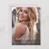 スクリプト内の名前 |赤面ピンクの写真の卒業式 インビテーションポストカード (正面/裏面)