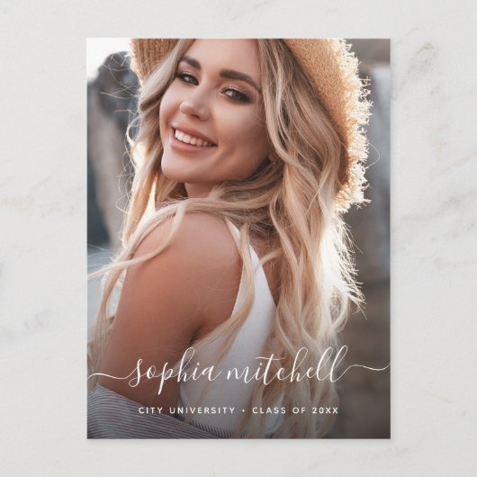 スクリプト内の名前 |赤面ピンクの写真の卒業式 インビテーションポストカード (正面)