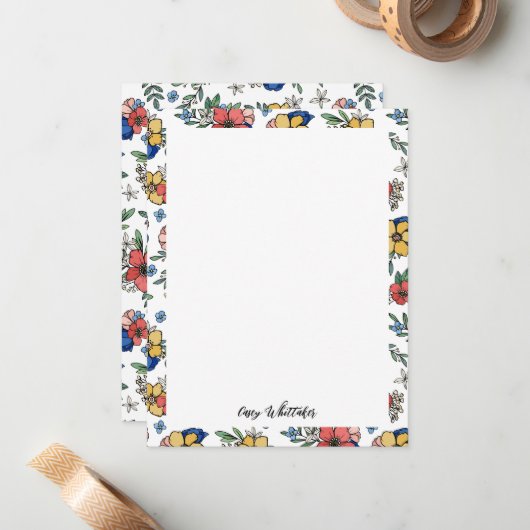 スクリプト内の美しい黄色のコーラルブルーフローラ名 ノートカード (正面/裏面インサイチュ)