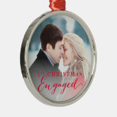 スクリプト初めてのクリスマス婚約したの祝日写真 メタルオーナメント (右)