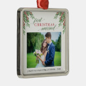スクリプト初めてのクリスマス結婚した写真 メタルオーナメント (右)