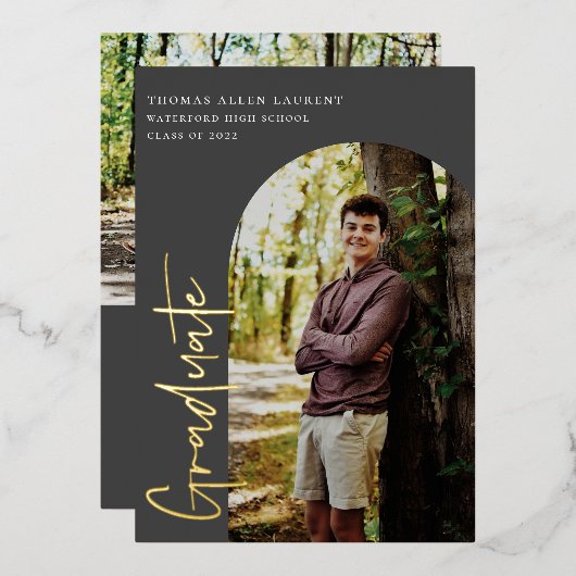 スクリプト化されたアーチフォト卒業フォイル招待状 箔招待状 (正面/裏面)