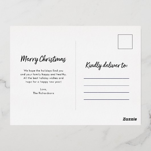 スクリプト化されたクリスマス |写真付きゴールドフォイル 箔シーズンポストカード (裏面)