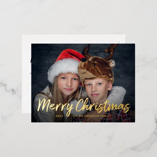 スクリプト化されたクリスマス |写真付きゴールドフォイル 箔シーズンポストカード (正面/裏面)