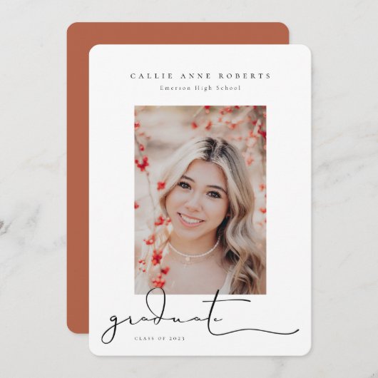 スクリプト化されたスナップショットの卒業写真の発表 案内状 (正面/裏面)