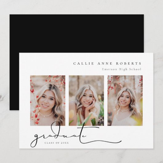 スクリプト化されたスナップショットの卒業写真の発表 案内状 (正面/裏面)