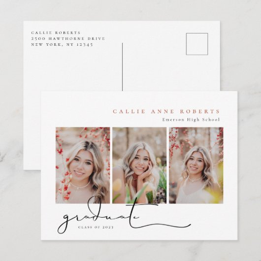 スクリプト化されたスナップショット写真の卒業発表 ポストカード (正面/裏面)