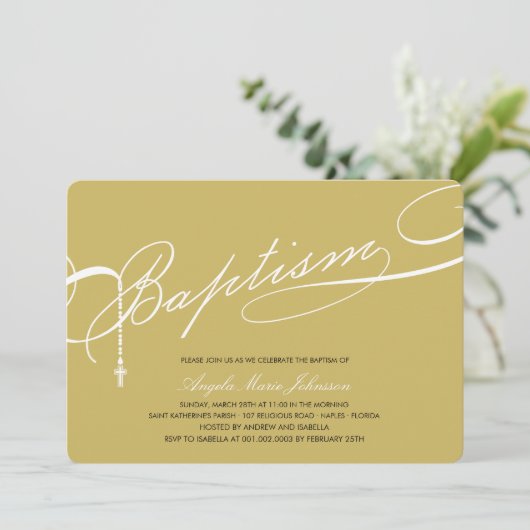 スクリプト化されたバプテスマ念珠クロス金ゴールド宗教 招待状 (スタンド正面)