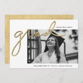 スクリプト化された金ゴールド写真の卒業 案内状 (正面/裏面)