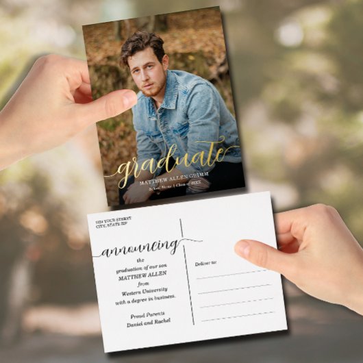 スクリプト卒業発表箔はがき 箔招待状ポストカード