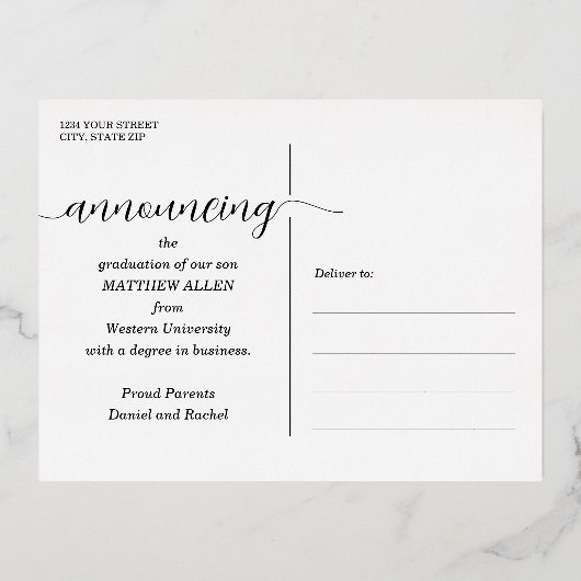 スクリプト卒業発表箔はがき 箔招待状ポストカード (裏面)