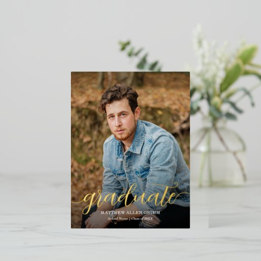 スクリプト卒業発表箔はがき 箔招待状ポストカード (立ち正面)