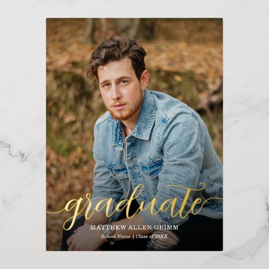 スクリプト卒業発表箔はがき 箔招待状ポストカード (正面)