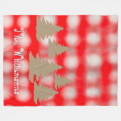 スクリプト名かわいいタータンチェック赤い白い金ゴールドツリー フリースブランケット (正面(横))