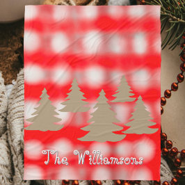 スクリプト名かわいいタータンチェック赤い白い金ゴールドツリー フリースブランケット