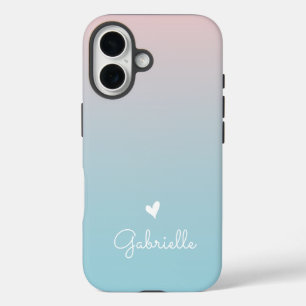 スクリプト名を使用したピンク色のグミニマルラディションハート iPhone 16ケース