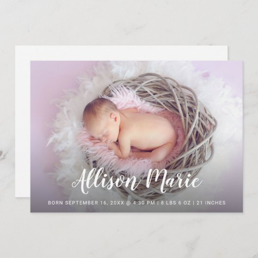 スクリプト名エレガント写真ベビーシンプル 案内状 (正面/裏面)