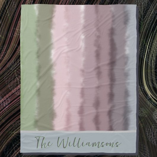 スクリプト名グラデーション紫の緑のグレーストライプのモダン フリースブランケット