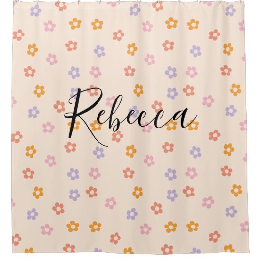 スクリプト名パーソナライズされたの色付きデイジーパターン シャワーカーテン (正面)