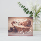 スクリプト名ベビーガール写真誕生のお知らせ ポストカード (スタンド正面)