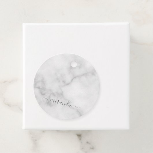 スクリプト名モダン白パーソナライズされた大理石 フェイバータグ (インサイチュ)