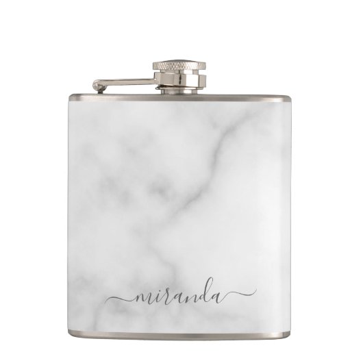 スクリプト名モダン白パーソナライズされた大理石 フラスク (正面)