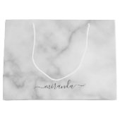 スクリプト名モダン白パーソナライズされた大理石 ラージペーパーバッグ (正面)