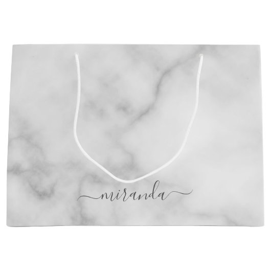 スクリプト名モダン白パーソナライズされた大理石 ラージペーパーバッグ (正面)