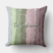 スクリプト名モノグラムグラデーション紫の緑のストライプ クッション (正面)