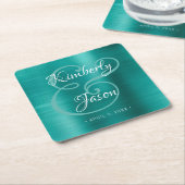 スクリプト名、ブラシ付きグリーンメタル結婚ズ スクエアペーパーコースター (アングル)