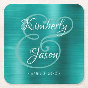 スクリプト名、ブラシ付きグリーンメタル結婚ズ スクエアペーパーコースター