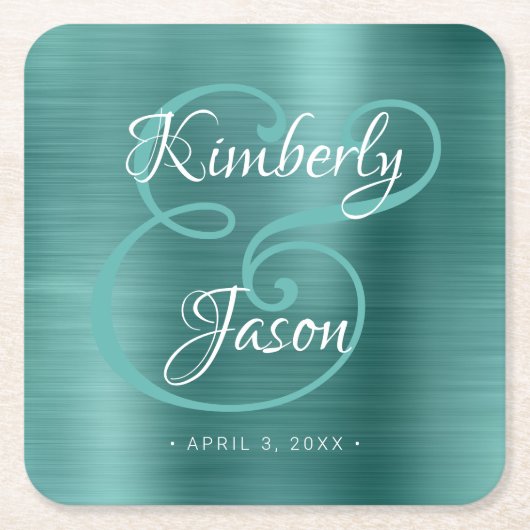 スクリプト名、ブラシ付きグリーンメタル結婚ズ スクエアペーパーコースター (正面)