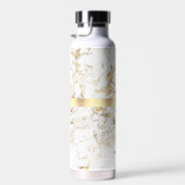 スクリプト名&ブラックモノグラム、ホワイト&金ゴールド大理石 ウォーターボトル (右面)
