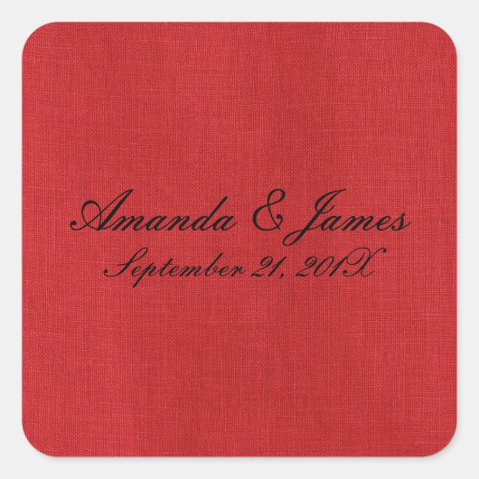 スクリプト名Date Red Linen Texture Photo 結婚's スクエアシール (正面)