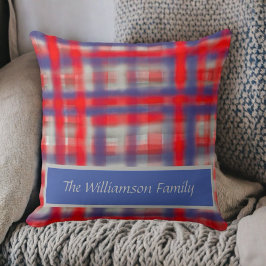 スクリプト名plaid red blue gray water color モダン クッション