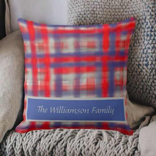 スクリプト名plaid red blue gray water color モダン クッション