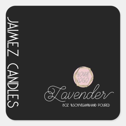 スクリプト大豆ビーガンキャンドルメーカー黒のロゴ スクエアシール (正面)