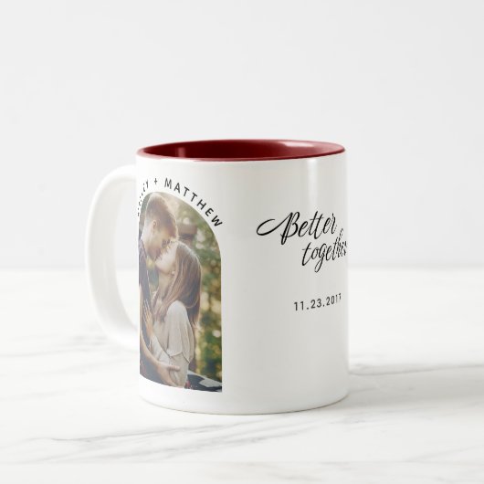 スクリプト婚約写真よりよい一緒にカスタム ツートーンマグカップ (正面左)