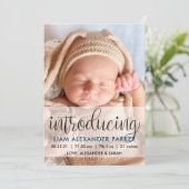 スクリプト導入ダークブルー男の赤ちゃん写真 案内状 (スタンド正面)