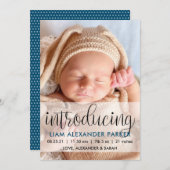 スクリプト導入ダークブルー男の赤ちゃん写真 案内状 (正面/裏面)