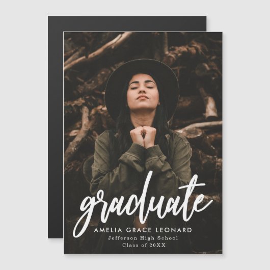 スクリプト形式の写真の卒業 マグネット招待状 (正面/裏面)