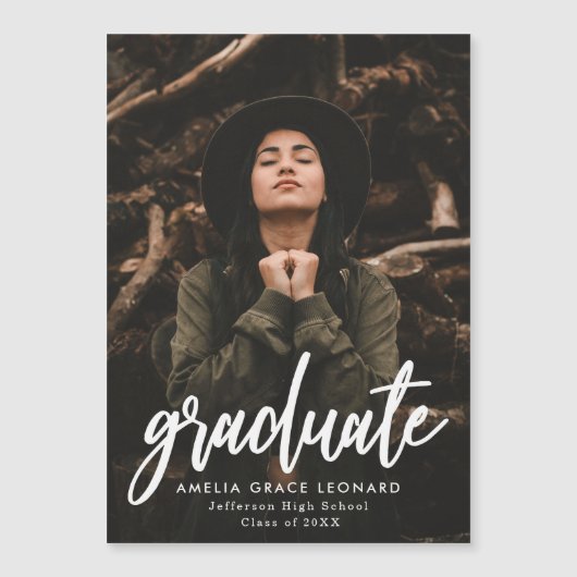 スクリプト形式の写真の卒業 マグネット招待状 (正面)