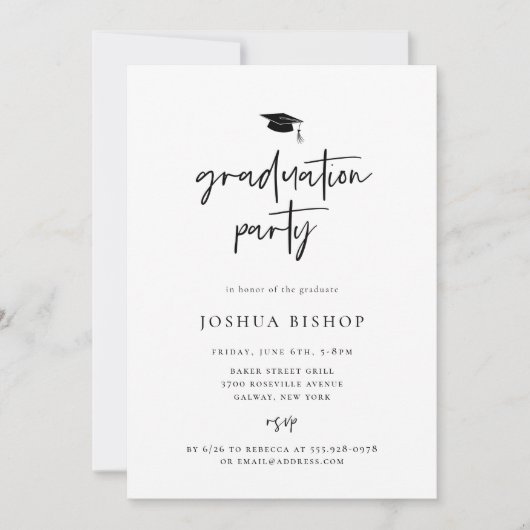 スクリプト形式の卒業パーティーの写真 招待状 (正面)