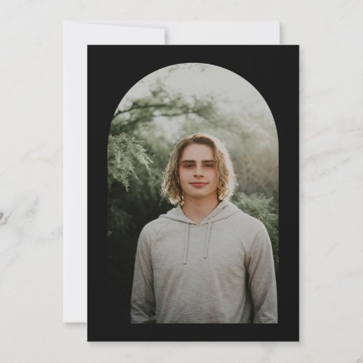 スクリプト形式の卒業パーティーの写真 招待状 (裏面)