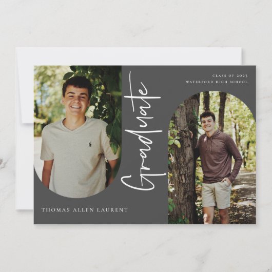 スクリプト形式の大学院アーチ型フレーム4フォト招待状 案内状 (正面)