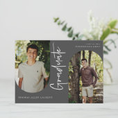 スクリプト形式の大学院アーチ型フレーム4フォト招待状 案内状 (スタンド正面)