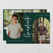 スクリプト形式の大学院アーチ型フレーム4フォト招待状 案内状 (正面/裏面)