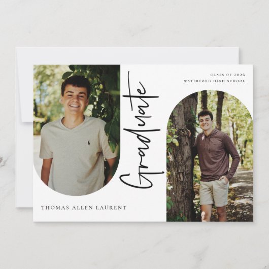 スクリプト形式の大学院アーチ型フレーム4フォト招待状 案内状 (正面)