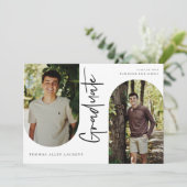 スクリプト形式の大学院アーチ型フレーム4フォト招待状 案内状 (スタンド正面)